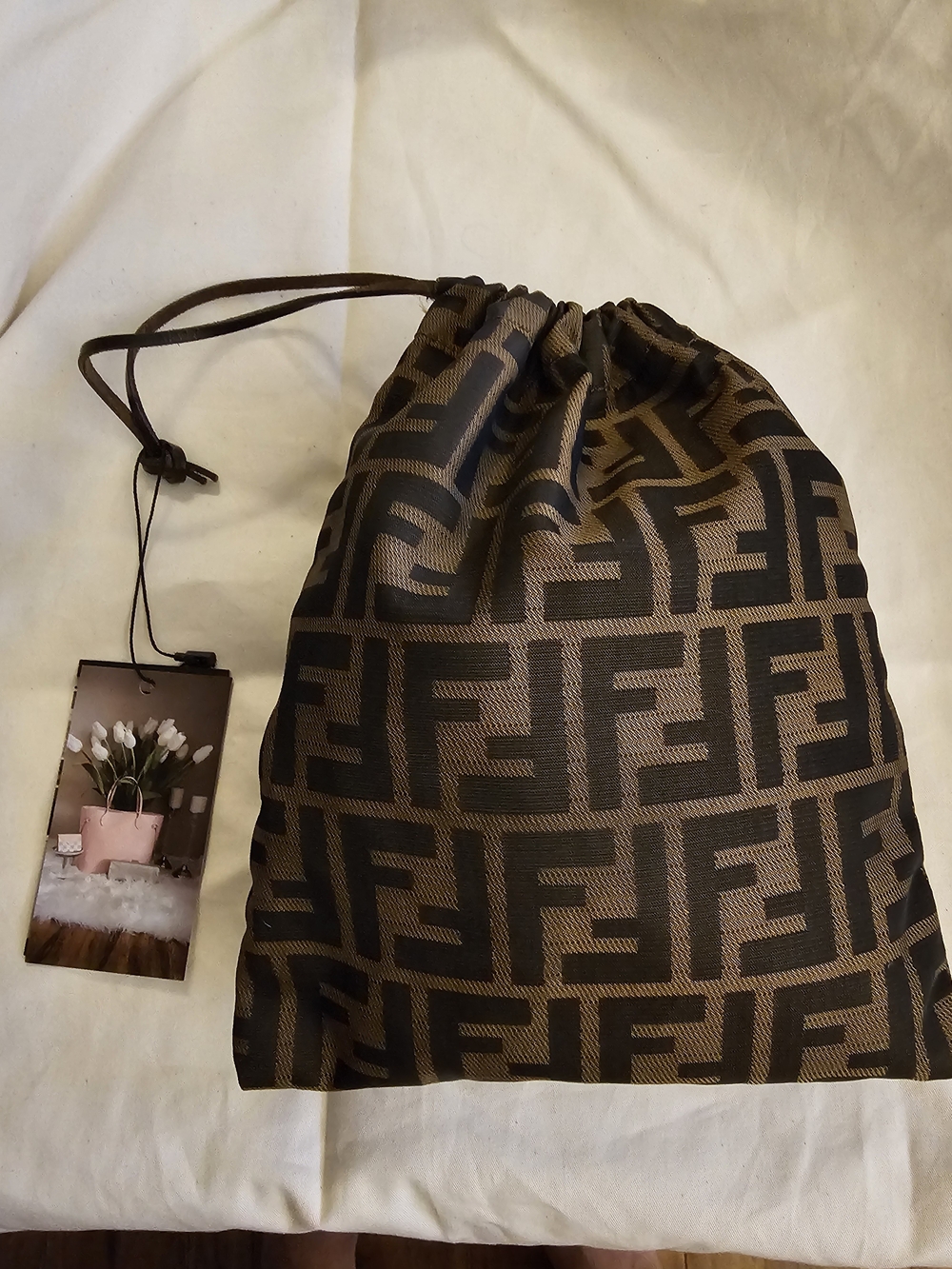 Fendi Brown and Black Logo Drawstring Pouch